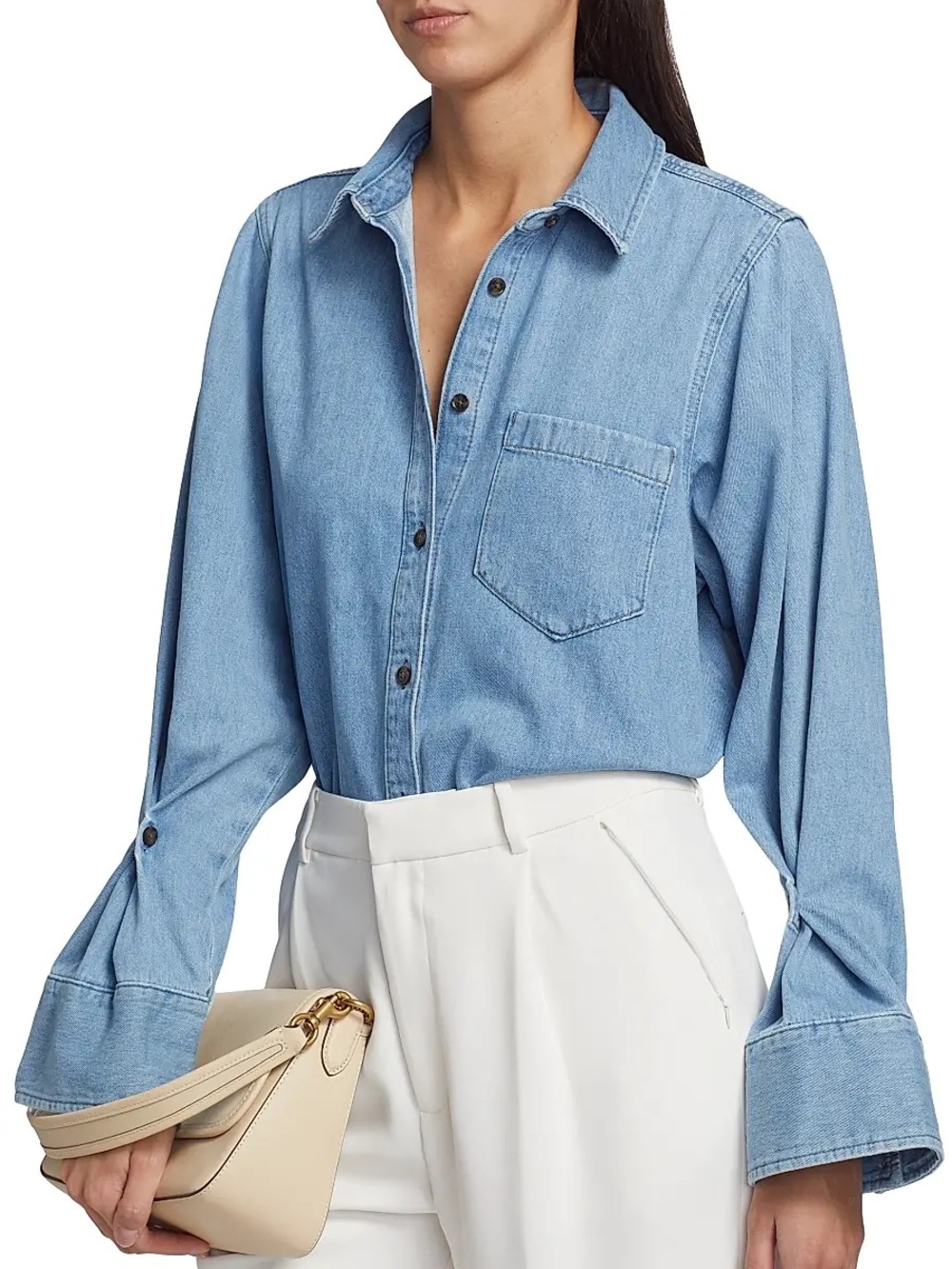 NWT Derek Lam 10 Crosby Light Wash Denim Button Up Shirt Small
